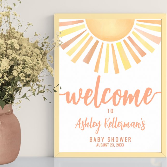 Poster Placa de Boas-Vindas para Chuveiro de Bebê Sol (Little Ray Of Sunshine Baby Shower Welcome Sign )