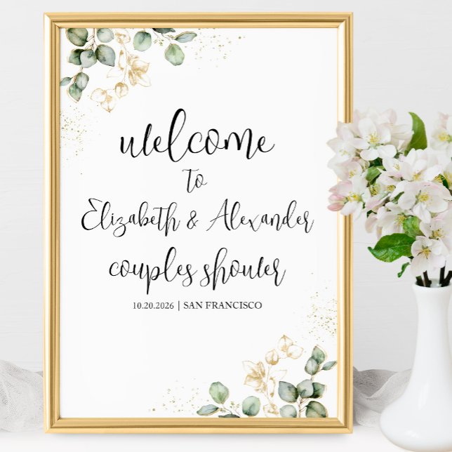Poster Placa de Boas-Vindas para Chuveiro de Casais com E (Criador carregado)