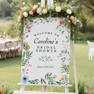 Poster Placa de Boas-Vindas para Chuveiro de Flores Silve