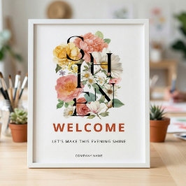Poster Placa de Boas-Vindas para Evento Corporativo Flora
