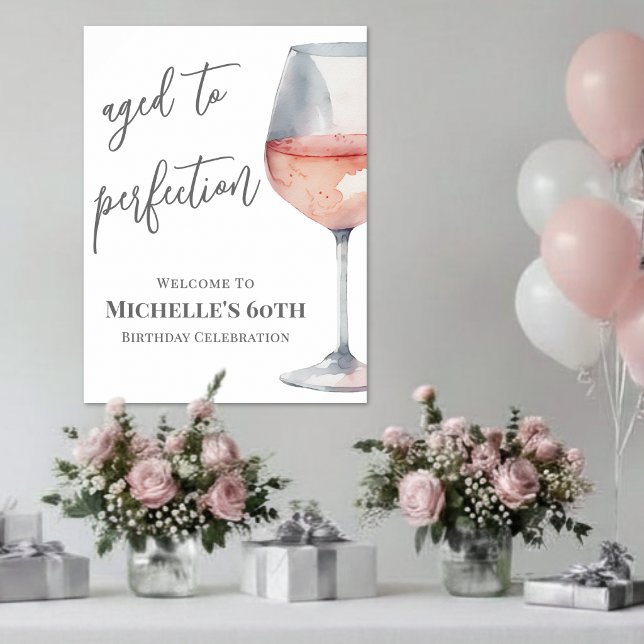 Poster Placa de Boas-Vindas para Festa de Aniversário com (Wine Birthday Party Welcome Sign)