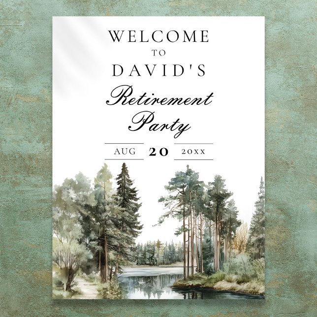 Poster Placa de Boas-Vindas para Festa de Aposentadoria n (Rustic Lake Forest Retirement Party Welcome Sign)