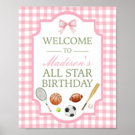 Poster Placa de Boas-Vindas para Festa de Esportes Pink A