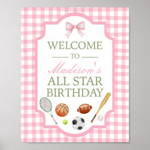 Poster Placa de Boas-Vindas para Festa de Esportes Pink A