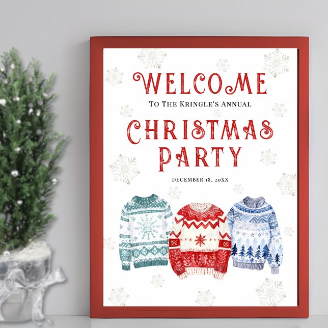 Poster Placa de Boas-Vindas para Festa de Natal Festiva (Festive Christmas Party Welcome Sign)