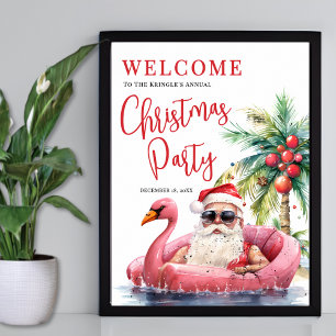 Poster Placa de Boas-Vindas para Festa de Natal na Praia