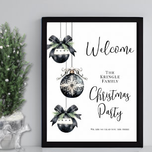 Poster Placa de Boas-Vindas para Festa de Natal Preto e B