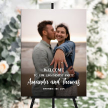 Placa de boas-vindas para festa de noivado com fot