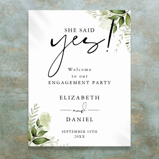 Poster Placa de Boas-Vindas para Festa de Noivado com Ver (Floral Greenery Engagement Party Welcome Sign)