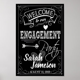 Poster Placa de Boas-Vindas para Festa de Noivado Estilo 