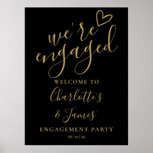 Poster Placa de Boas-Vindas para Festa de Noivado Preta e