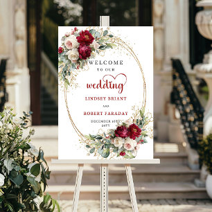 Poster Placa de boas-vindas personalizada com flores dour