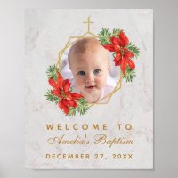 Placa de Boas-Vindas Poinsettia Dourado para Foto