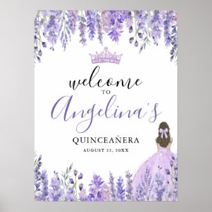 Poster Placa de Boas-Vindas Quinceanera Floral Roxa