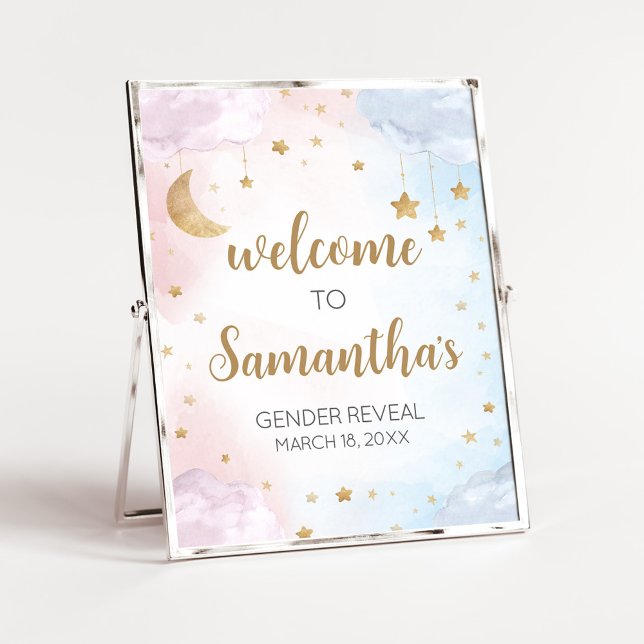 Poster Placa de Boas-Vindas Revelação de Gênero Twinkle L (Twinkle Little Star Gender Reveal Welcome Sign)