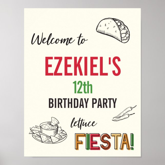 Poster Placa de Boas-Vindas Taco Festa de Aniversário (Frente)
