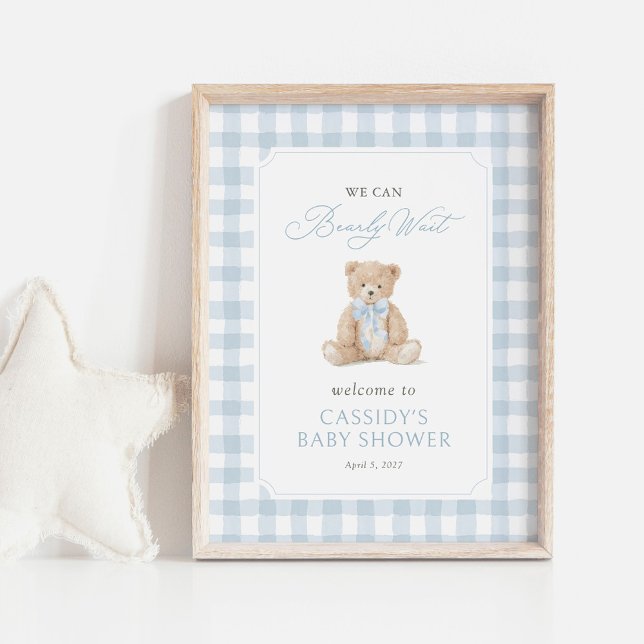 Poster Placa de Boas-Vindas Teddy Bear Blue Gingham para  (Criador carregado)