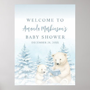 Poster Placa de Boas-Vindas Urso Polar de Inverno Azul Aq