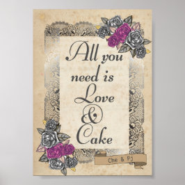 Poster Placa de Bolo e Doce para Casamento Rústico