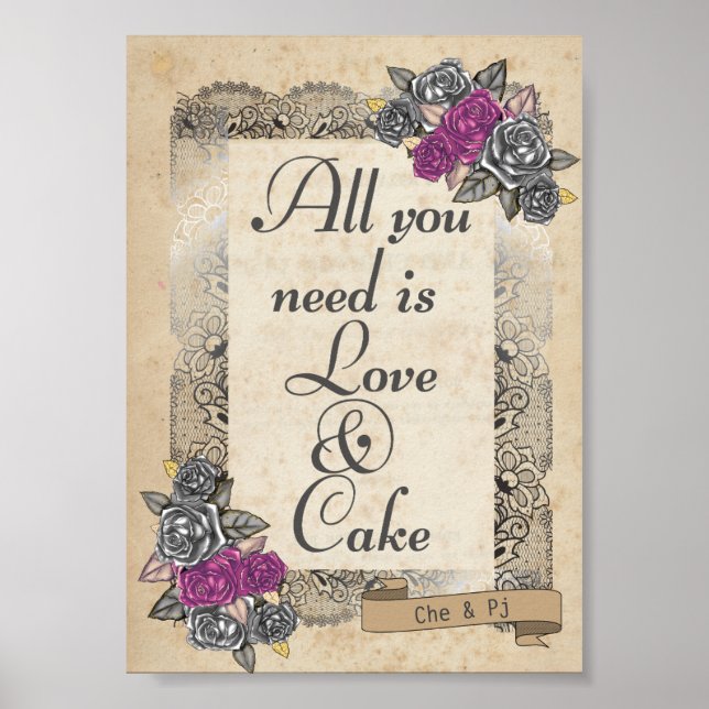 Poster Placa de Bolo e Doce para Casamento Rústico (Frente)