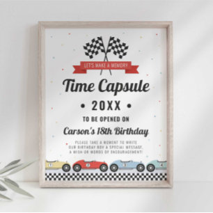 Poster Placa de Cápsula do Tempo de Aniversário de Carro