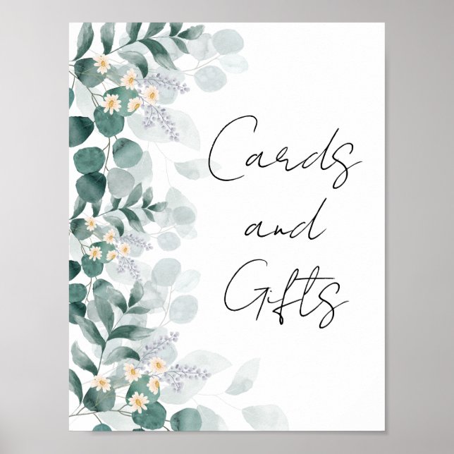 Poster Placa de cartões e presentes de eucalipto de verde (Frente)