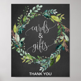 Poster Placa de cartões e presentes de guirlanda de folha