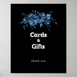 Poster Placa de Cartões e Presentes Florais Azul Marinho