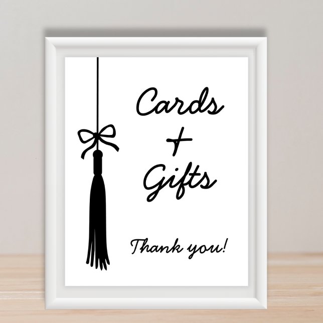 Poster Placa de Cartões e Presentes Preto e Branco para F (Cards & Gifts Bow Black & White Graduation Sign)