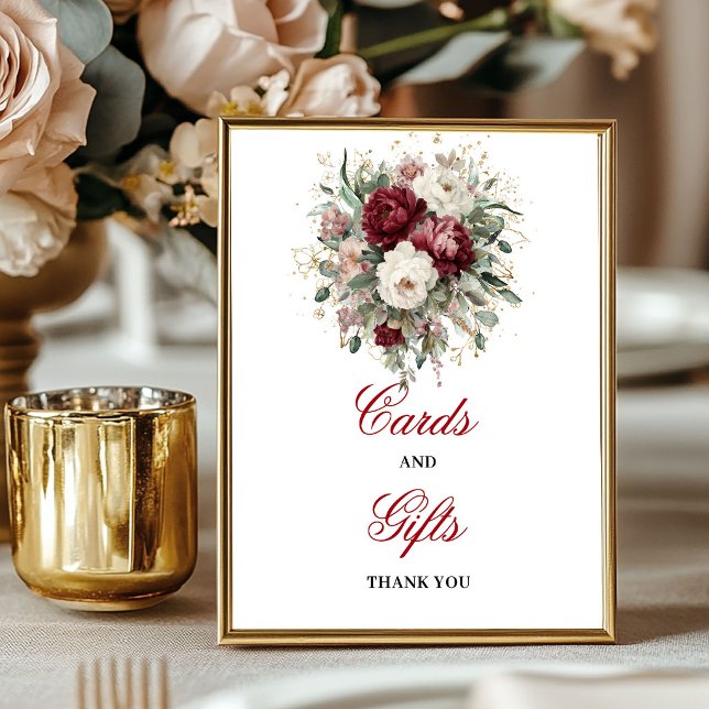Poster Placa de Cartões e Presentes Romântico Bege Borgon (Romantic Blush Burgundy Cards and Gifts Sign)