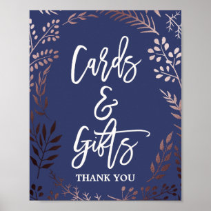 Poster Placa de Cartões e Presentes Rosa Dourado e Azul M