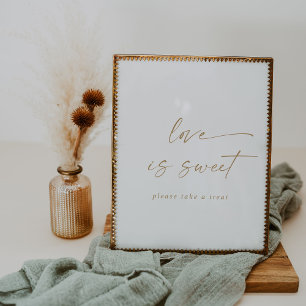 Poster Placa de casamento Amor é Doce com Letra Dourada M
