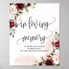 Poster Placa de casamento burgundy moderna em memória amo
