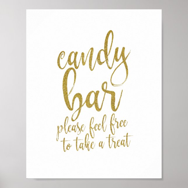 Pôster Placa de Casamento Candy Bar Gold Glitter Script 8 (Frente)