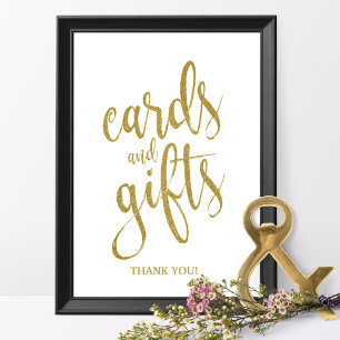 Pôster Placa de Casamento Cartões e Presentes Dourado Gli