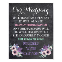 Placa de Casamento com Bar Aberto em Lousa Floral