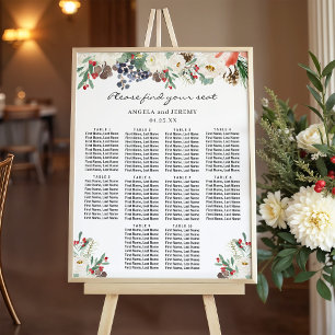 Poster Placa de Casamento de Casamento de Inverno Floral 