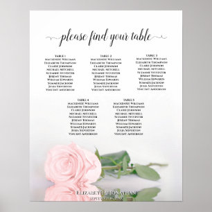Poster Placa de Casamento de Casamento de Mesa Rosa Rosa