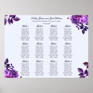 Poster Placa de casamento de flores roxas. Flórida viole