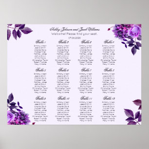 Poster Placa de casamento de flores roxas. Lilac floral