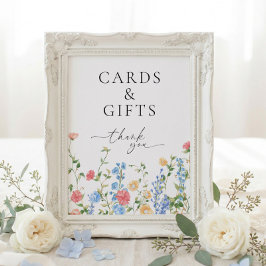 Poster Placa de Casamento de Flores Silvestres para Cartõ