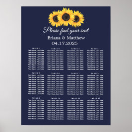 Poster Placa de Casamento de Girassol Azul