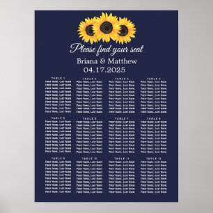 Poster Placa de Casamento de Girassol Azul