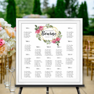 Poster Placa de Casamento de Rosas Rosa 17 Mesas