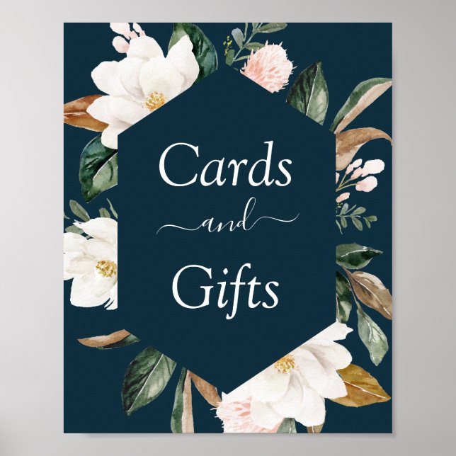 Poster placa de casamento e presentes do marinho floral m (Frente)