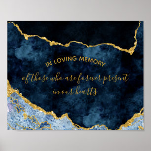 Poster Placa de Casamento em Azul Naval com Folha de Ouro