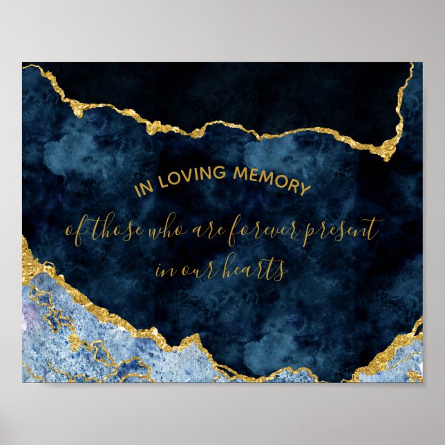 Poster Placa de Casamento em Azul Naval com Folha de Ouro (Frente)