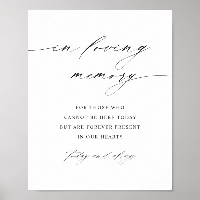 Poster Placa de casamento em memória com letra minimalist (Frente)