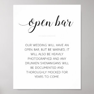 Pôster Placa de casamento engraçada de bar aberto