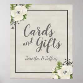 Poster Placa de Casamento Floral Anêmona Branca e Sinal d